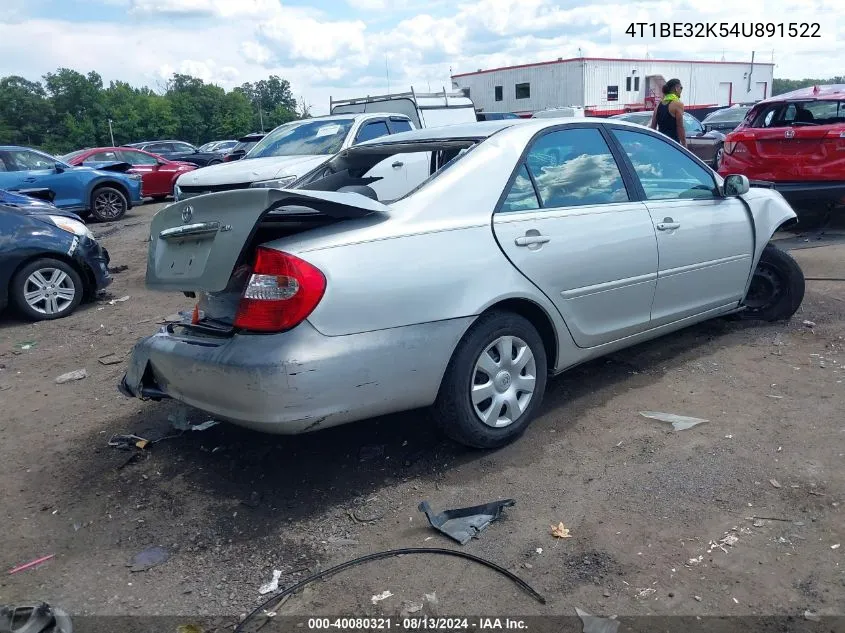 2004 Toyota Camry Le VIN: 4T1BE32K54U891522 Lot: 40080321