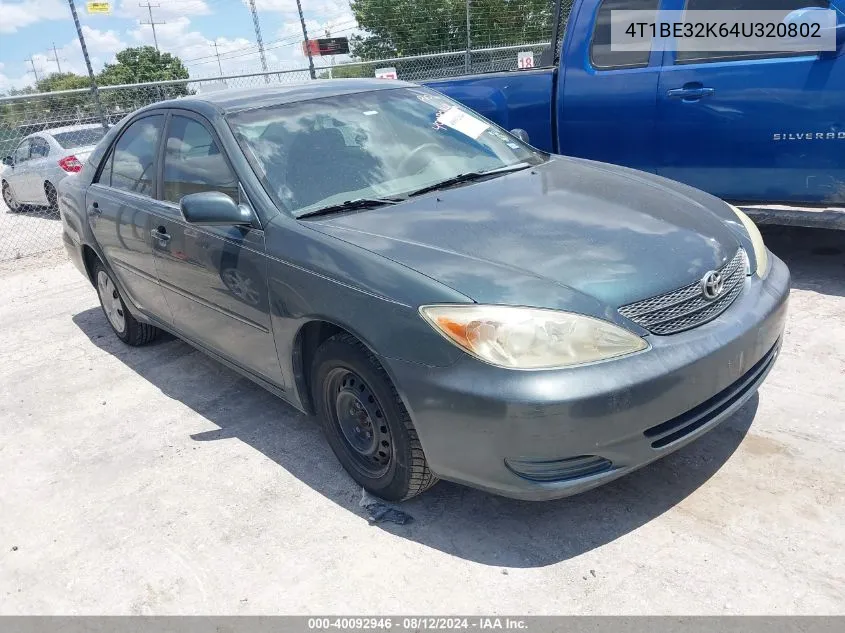 2004 Toyota Camry Le VIN: 4T1BE32K64U320802 Lot: 40092946