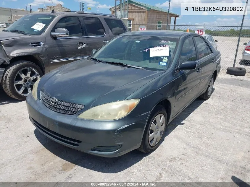 2004 Toyota Camry Le VIN: 4T1BE32K64U320802 Lot: 40092946