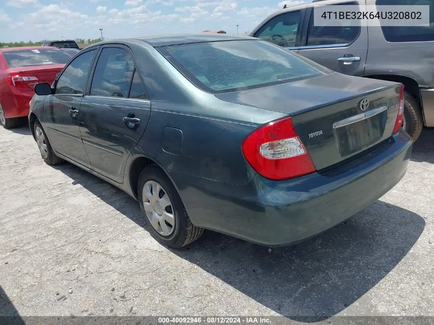 2004 Toyota Camry Le VIN: 4T1BE32K64U320802 Lot: 40092946