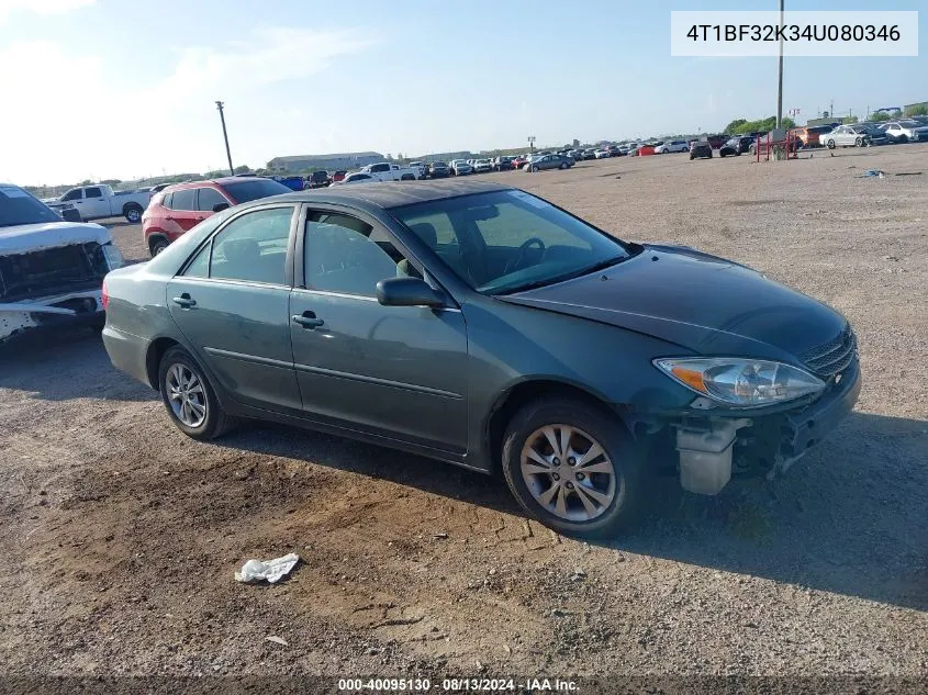 2004 Toyota Camry Le/Xle/Se VIN: 4T1BF32K34U080346 Lot: 40095130