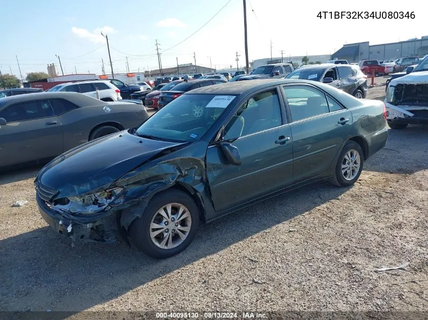 2004 Toyota Camry Le/Xle/Se VIN: 4T1BF32K34U080346 Lot: 40095130