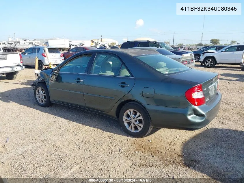 2004 Toyota Camry Le/Xle/Se VIN: 4T1BF32K34U080346 Lot: 40095130