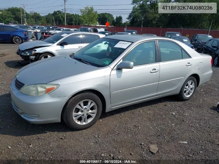 2004 Toyota Camry Le V6 VIN: 4T1BF32K74U080236 Lot: 40106817