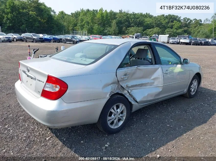 2004 Toyota Camry Le V6 VIN: 4T1BF32K74U080236 Lot: 40106817