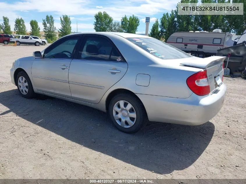 2004 Toyota Camry Le VIN: 4T1BE32K84U815504 Lot: 40120327