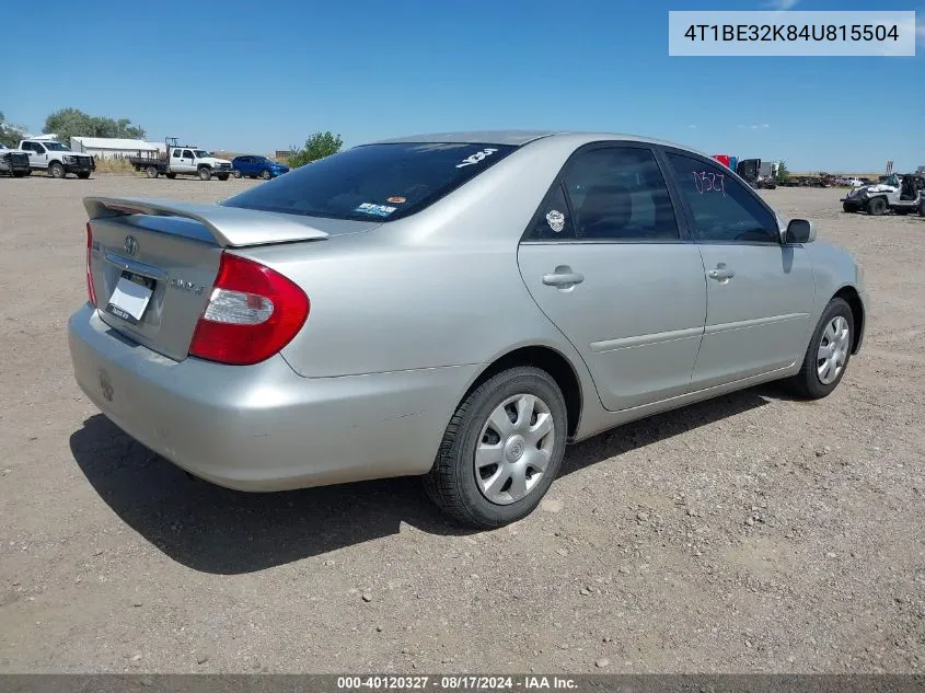 2004 Toyota Camry Le VIN: 4T1BE32K84U815504 Lot: 40120327