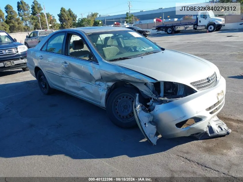 2004 Toyota Camry Le VIN: JTDBE32K840279312 Lot: 40122396