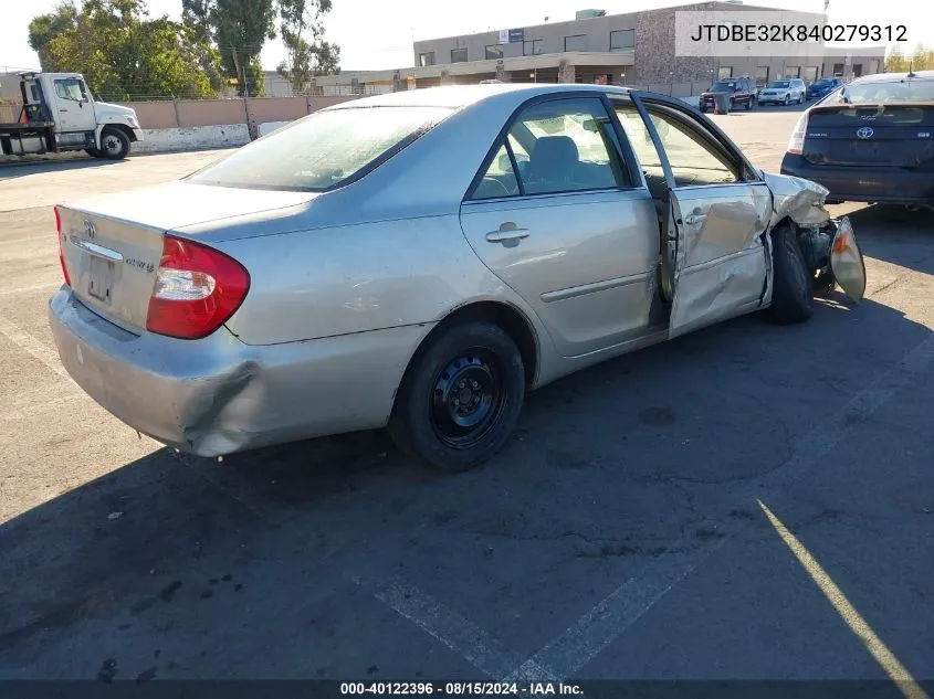 2004 Toyota Camry Le VIN: JTDBE32K840279312 Lot: 40122396