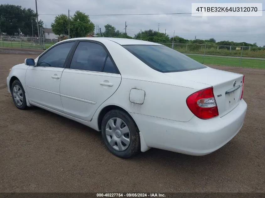 2004 Toyota Camry Le VIN: 4T1BE32K64U312070 Lot: 40227754