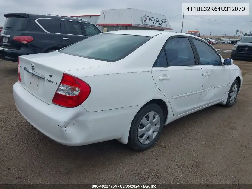 2004 Toyota Camry Le VIN: 4T1BE32K64U312070 Lot: 40227754