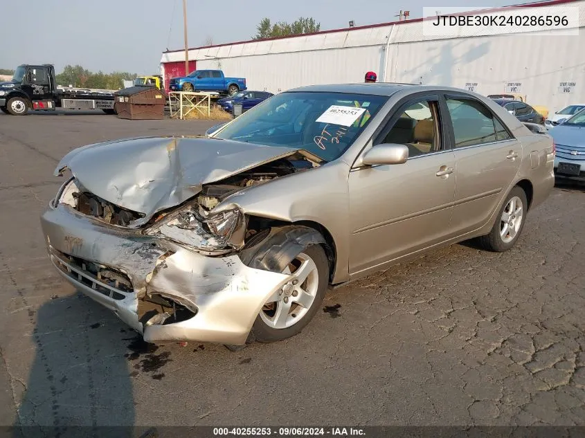 2004 Toyota Camry Se VIN: JTDBE30K240286596 Lot: 40255253