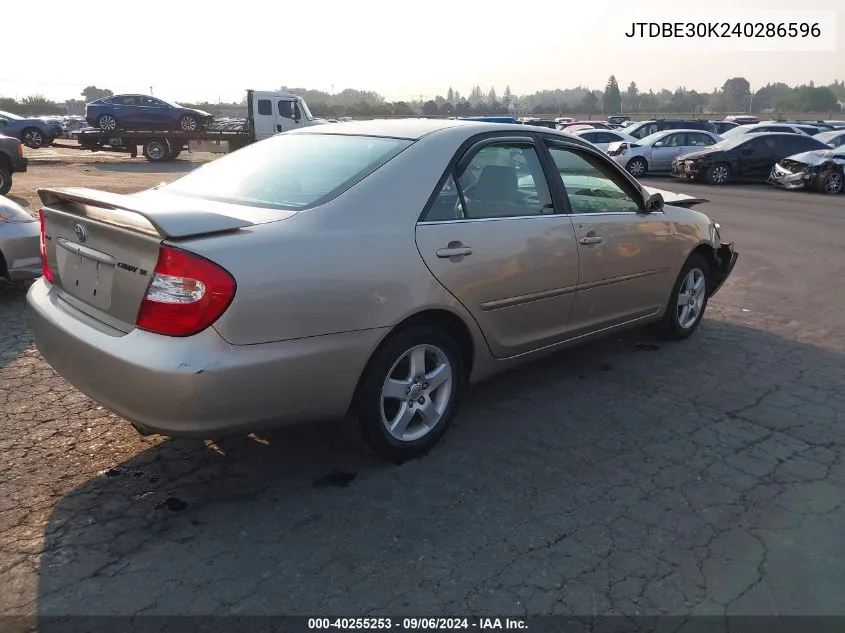 2004 Toyota Camry Se VIN: JTDBE30K240286596 Lot: 40255253