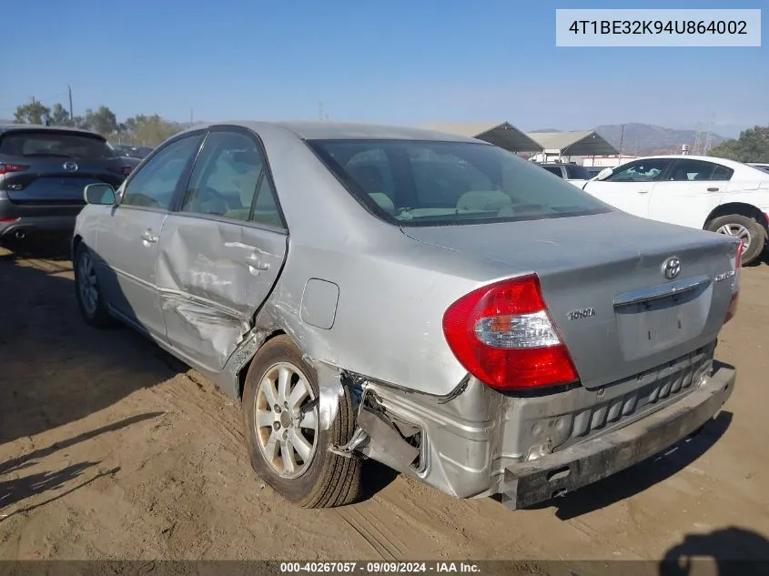 2004 Toyota Camry Xle VIN: 4T1BE32K94U864002 Lot: 40267057