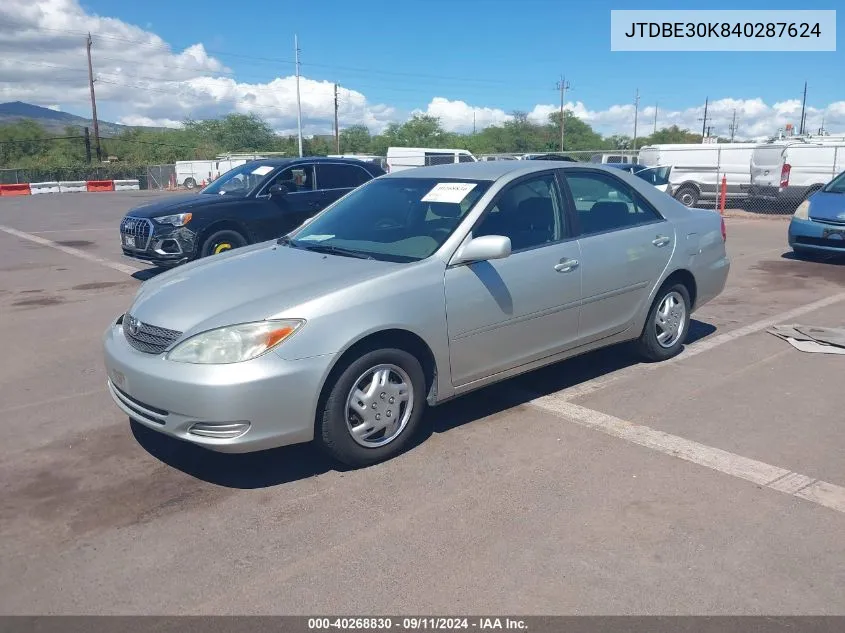 2004 Toyota Camry Le/Se/Xle VIN: JTDBE30K840287624 Lot: 40268830