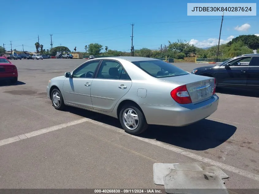 2004 Toyota Camry Le/Se/Xle VIN: JTDBE30K840287624 Lot: 40268830