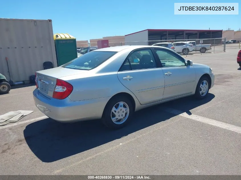 2004 Toyota Camry Le/Se/Xle VIN: JTDBE30K840287624 Lot: 40268830