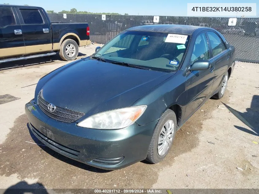 2004 Toyota Camry Le VIN: 4T1BE32K14U380258 Lot: 40281712