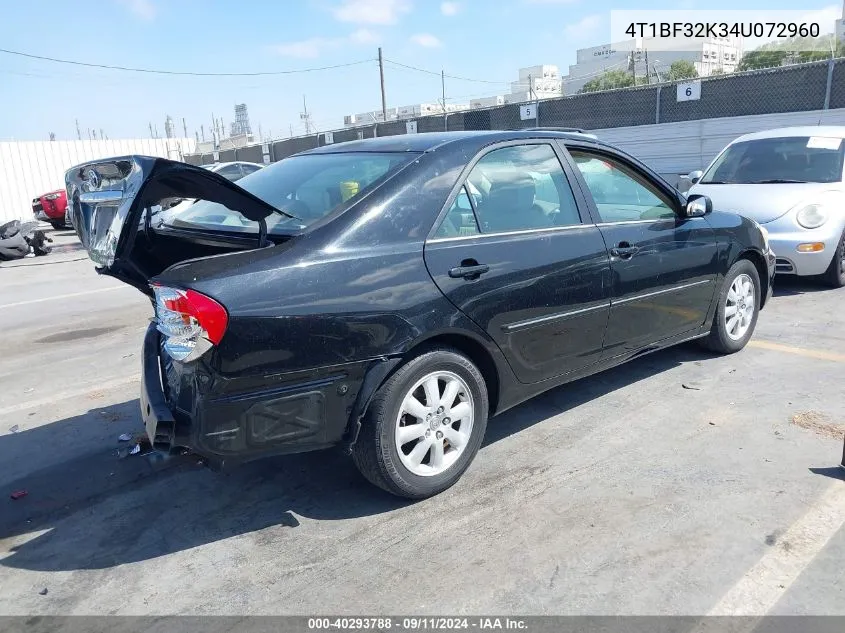 2004 Toyota Camry Le/Xle/Se VIN: 4T1BF32K34U072960 Lot: 40293788