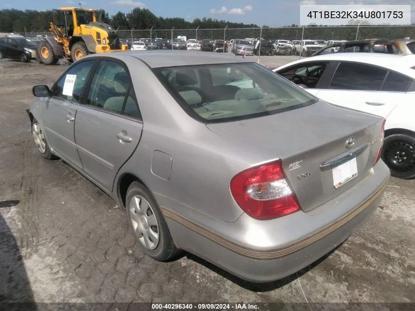 2004 Toyota Camry Le VIN: 4T1BE32K34U801753 Lot: 40296340