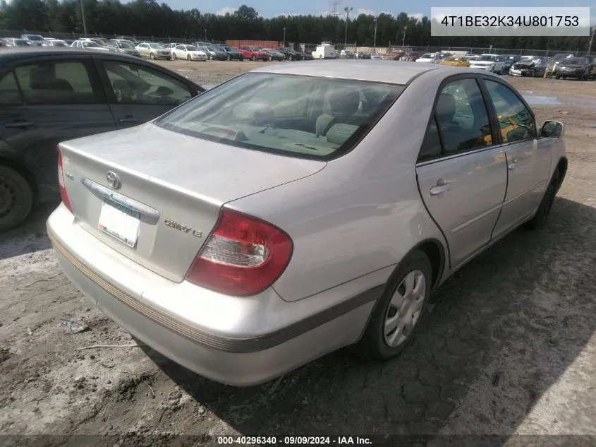 2004 Toyota Camry Le VIN: 4T1BE32K34U801753 Lot: 40296340