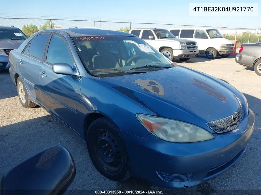 2004 Toyota Camry Le VIN: 4T1BE32K04U921770 Lot: 40313958