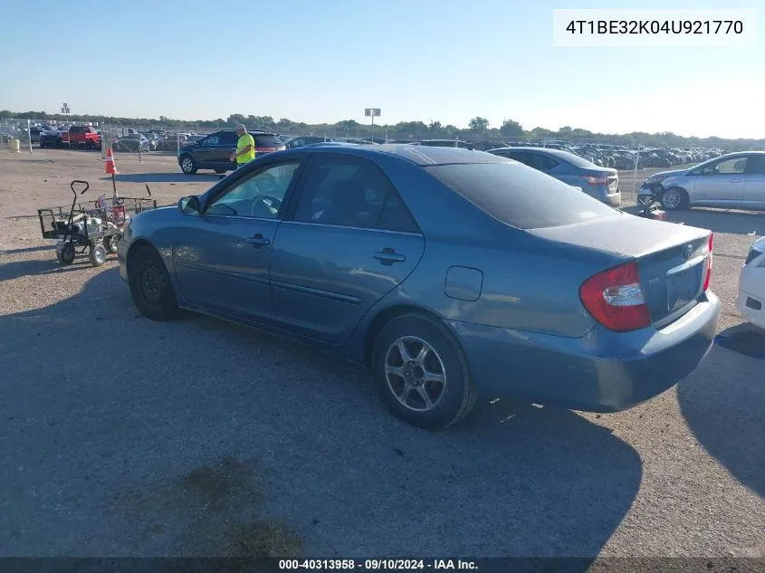 2004 Toyota Camry Le VIN: 4T1BE32K04U921770 Lot: 40313958