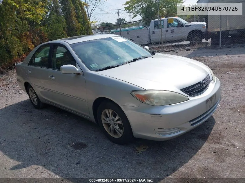 2004 Toyota Camry Le V6 VIN: 4T1BF32K94U570726 Lot: 40324854