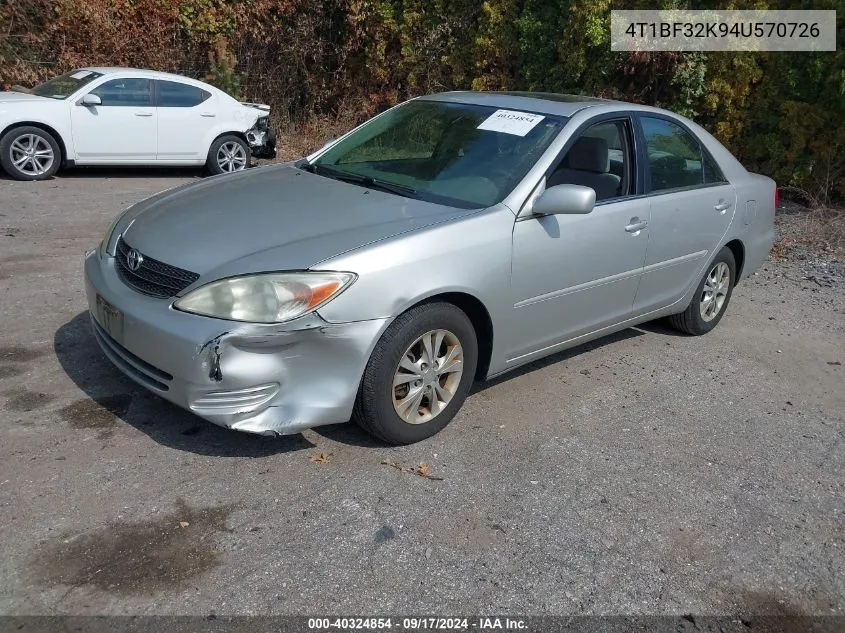 2004 Toyota Camry Le V6 VIN: 4T1BF32K94U570726 Lot: 40324854