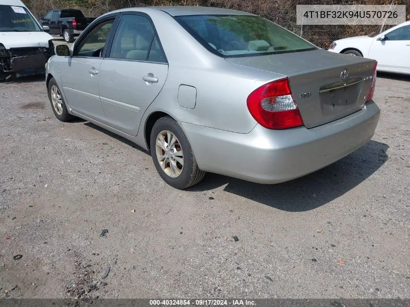 2004 Toyota Camry Le V6 VIN: 4T1BF32K94U570726 Lot: 40324854