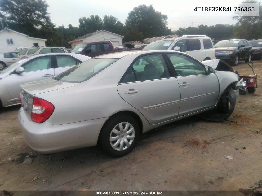 2004 Toyota Camry Le/Xle/Se VIN: 4T1BE32K84U796355 Lot: 40330393