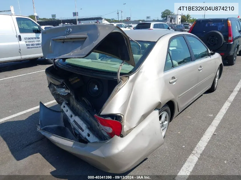 2004 Toyota Camry Le/Xle/Se VIN: 4T1BE32K04U874210 Lot: 40341398