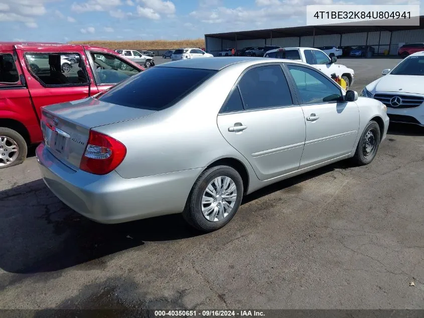 2004 Toyota Camry Le VIN: 4T1BE32K84U804941 Lot: 40350651