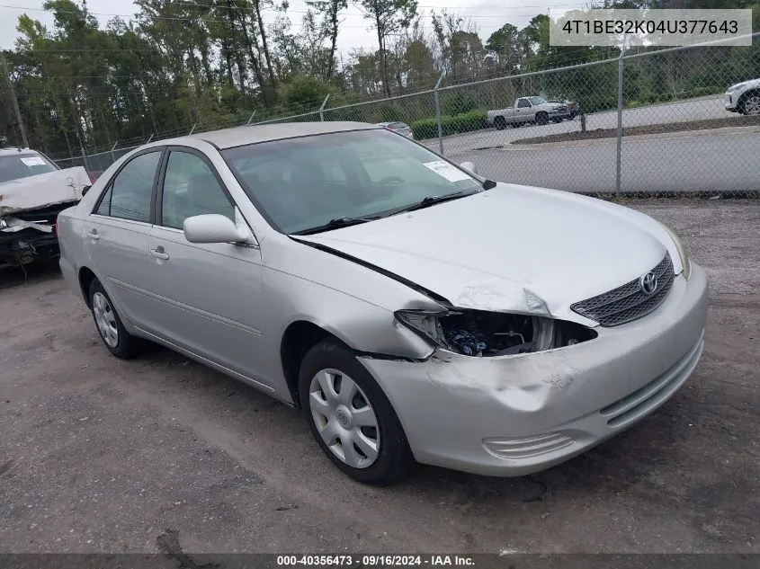 2004 Toyota Camry Le VIN: 4T1BE32K04U377643 Lot: 40356473