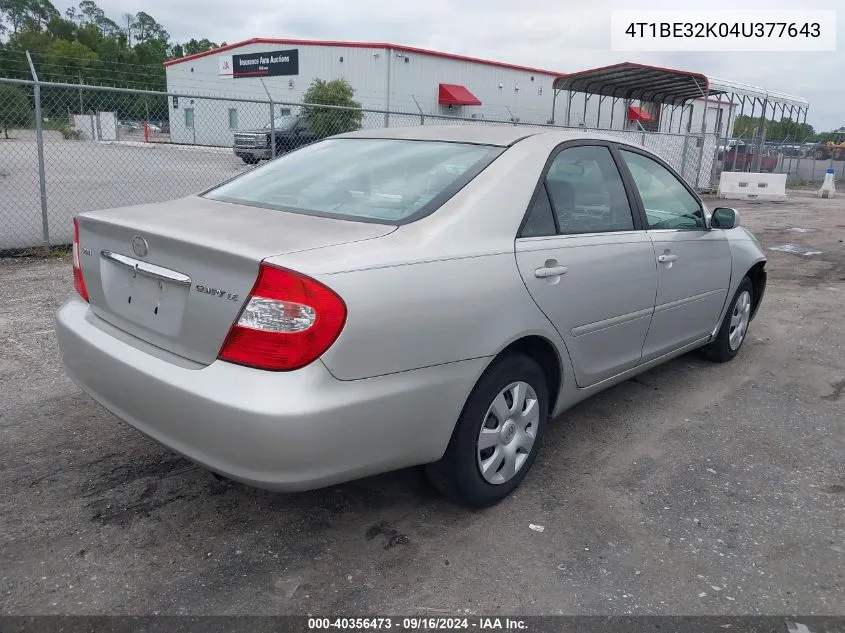 2004 Toyota Camry Le VIN: 4T1BE32K04U377643 Lot: 40356473