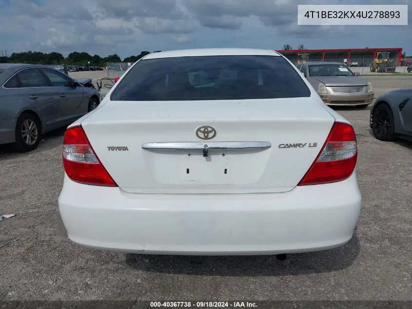 2004 Toyota Camry Le/Xle/Se VIN: 4T1BE32KX4U278893 Lot: 40367738