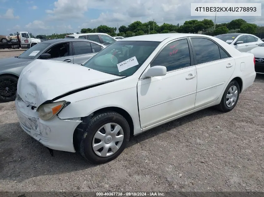 2004 Toyota Camry Le/Xle/Se VIN: 4T1BE32KX4U278893 Lot: 40367738