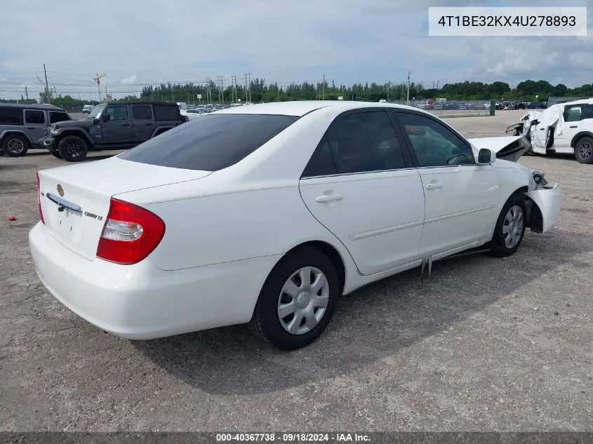 2004 Toyota Camry Le/Xle/Se VIN: 4T1BE32KX4U278893 Lot: 40367738