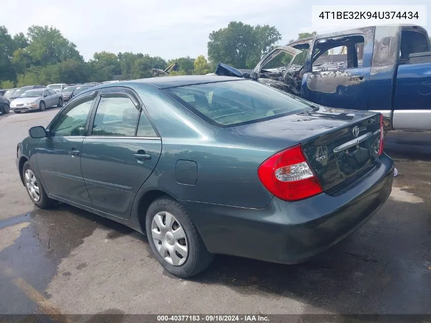 2004 Toyota Camry Le VIN: 4T1BE32K94U374434 Lot: 40377183