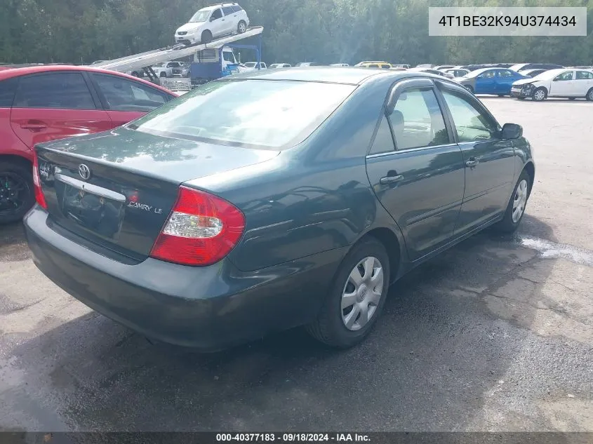 2004 Toyota Camry Le VIN: 4T1BE32K94U374434 Lot: 40377183