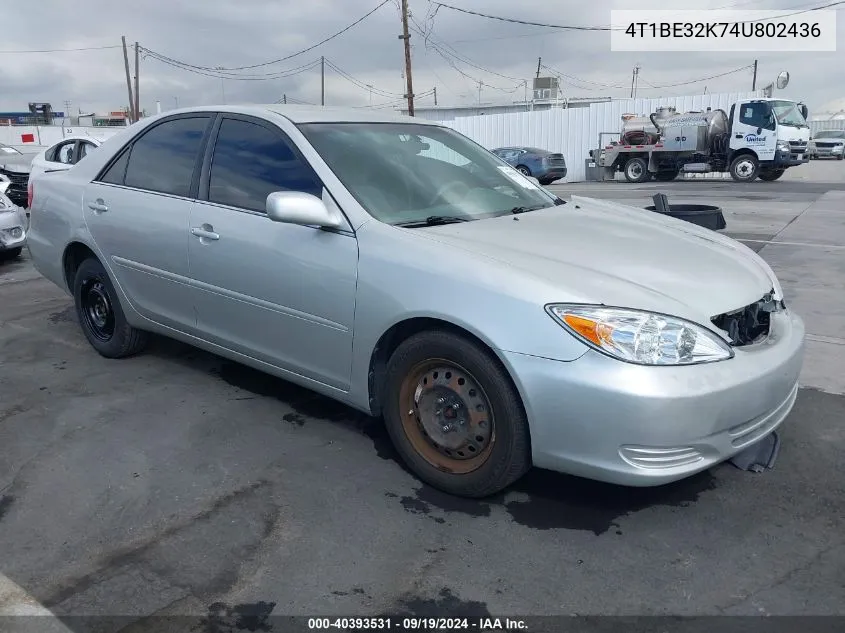 2004 Toyota Camry Le VIN: 4T1BE32K74U802436 Lot: 40393531