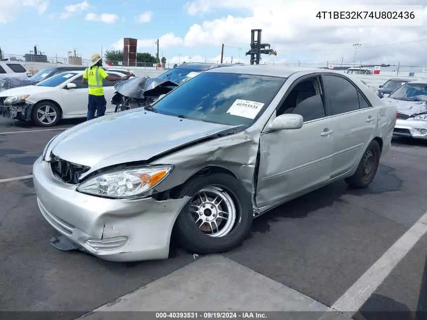 2004 Toyota Camry Le VIN: 4T1BE32K74U802436 Lot: 40393531