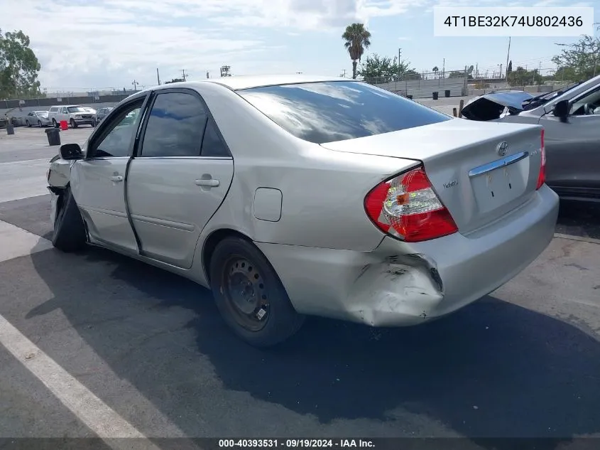 2004 Toyota Camry Le VIN: 4T1BE32K74U802436 Lot: 40393531