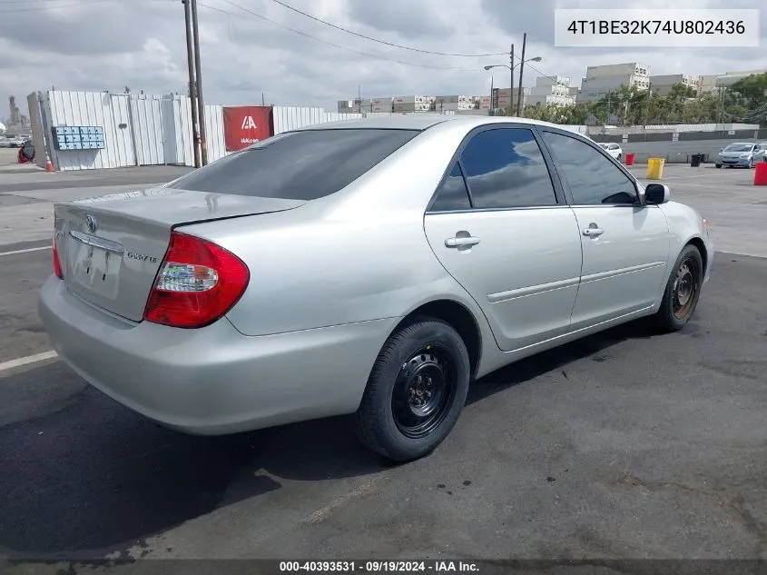 2004 Toyota Camry Le VIN: 4T1BE32K74U802436 Lot: 40393531