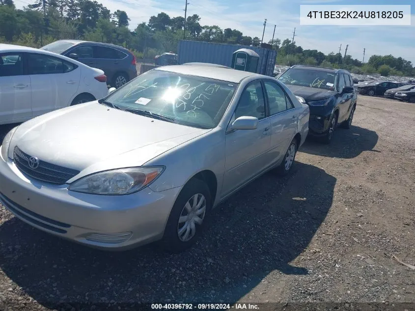 2004 Toyota Camry Le VIN: 4T1BE32K24U818205 Lot: 40396792