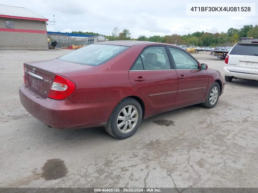 2004 Toyota Camry Xle V6 VIN: 4T1BF30KX4U081528 Lot: 40405120