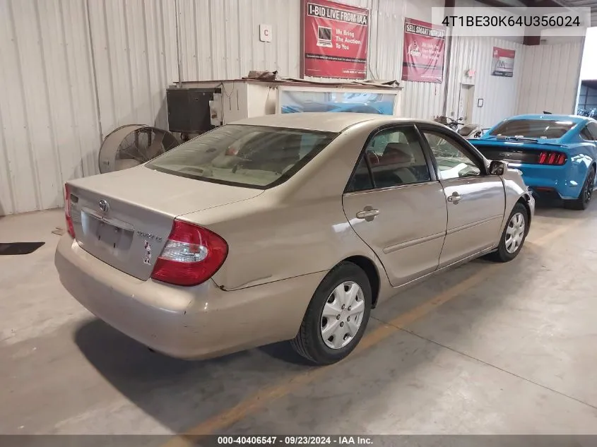 2004 Toyota Camry Le VIN: 4T1BE30K64U356024 Lot: 40406547