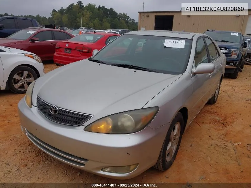 2004 Toyota Camry Se VIN: 4T1BE32K04U820860 Lot: 40411407