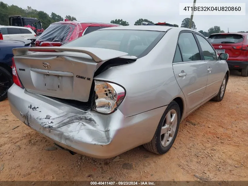 2004 Toyota Camry Se VIN: 4T1BE32K04U820860 Lot: 40411407