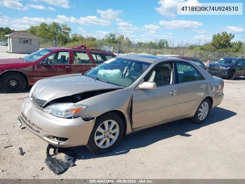 2004 Toyota Camry Xle VIN: 4T1BE30K74U924510 Lot: 40421954